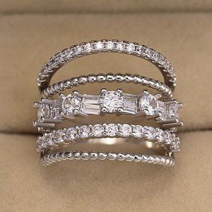 NEW 925 Sterling Silver Multi Band Diamond Ring